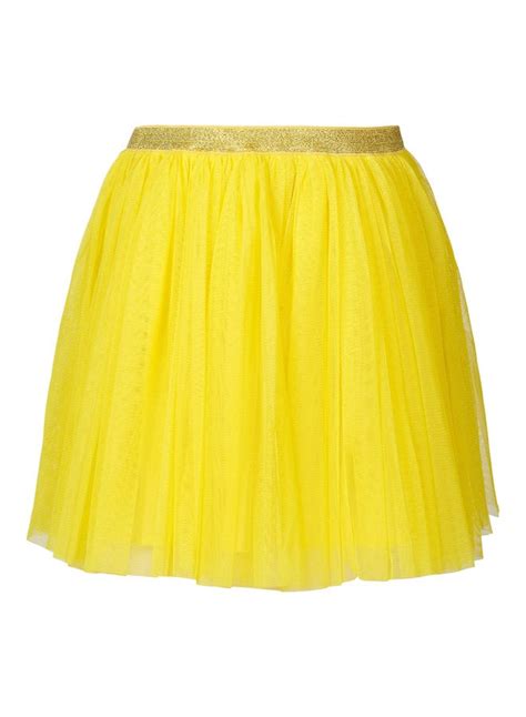 Citron Yellow Embroidered Tulle Skirt 